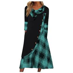 seiveini Langarmkleid Damen Lang Elegant Herbst Winter Kariertkleid Plissee Shirtkleider Knielang Pulloverkleid Partykleid Maxikleid Loose Mode Chic Casual H Grün XL von seiveini