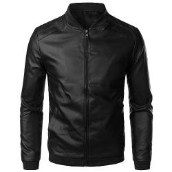 seiveini Lederjacke Herren Vintage Kurz Ledermantel Motorrad Jacke Zip Up Übergangsjacke Männer Winterjacke Slim Fit Trenchcoat Wintermantel Sweatjacke mit Reißverschluss Große Größe A Schwarz L von seiveini