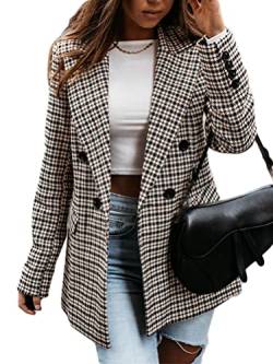 seiveini Mantel für Damen Tartan Blazer Langarm Reverskragen Karierte Büro Anzüge Jacken Business Mantel Slim-Fit Check Blazer Moda Strickjacke Schwarz 1 XL von seiveini