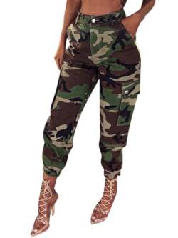 seiveini Militärhosen für Damen mit Taschen Multifunktionskampf Casual Loose Sports Multi Taschen Trainingshose Boyfriend Style Cargo Hose Militärhose Hohe Taille B ArmeegrünL von seiveini