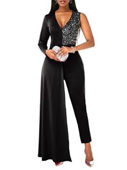 seiveini Overall Damen Elegant Jumpsuit V-Ausschnitt Langarm Bodysuit Blazer Suit Sexy Abendkleid Butt Pailletten Eng Einteiler Hohe Taille Playsuit Leistungskleidung A Schwarz L von seiveini