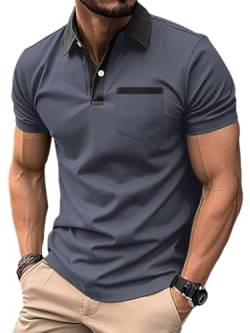 seiveini Polo Herren Kurzarm Poloshirt Regular Fit Einfarbig Polohemd Männer Sommer Basic Tops Shirts Polo-Kragen Casual Golf Polo Hemd Kurzarm Leicht Atmungsaktiv A Dunkelgrau XXL von seiveini