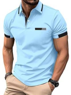 seiveini Poloshirt Herren Kurzarm Polohemd Regular Fit Herren Polo-Shirt Kurzarm Einfarbig Polo T-Shirt Polo-Kragen Golf Poloshirt Herren Sport Shirt Outdoor Casual Leicht Atmungsaktiv B Hellblau M von seiveini