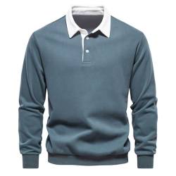 seiveini Poloshirt Herren Langarm Basic Casual Baumwolle Golf Tennis Poloshirts Revers mit Knopf Herren Kontrast Poloshirts Basic Langarm Polo Shirt Polohemd Arbeit Casual Tops A Blau L von seiveini