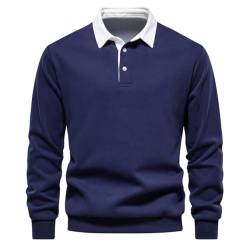 seiveini Poloshirt Herren Langarm Basic Casual Baumwolle Golf Tennis Poloshirts Revers mit Knopf Herren Kontrast Poloshirts Basic Langarm Polo Shirt Polohemd Arbeit Casual Tops A Marine XL von seiveini