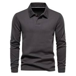 seiveini Poloshirt Herren Langarm Basic Casual Baumwolle Golf Tennis Poloshirts Revers mit Knopf Herren Kontrast Poloshirts Basic Langarm Polo Shirt Polohemd Arbeit Casual Tops B Dunkelgrau XL von seiveini