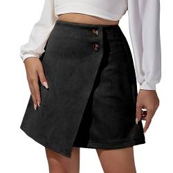 seiveini Rock Damen Elegant Bleistiftrock Kurzer mit Knopfdekor Samt Minirock mit Schlitz Herbst Winter Rock A-Linie Cordrock High Waist Röcke Plissee Mode Rock Casual G Schwarz L von seiveini