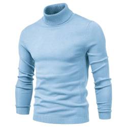 seiveini Rollkragenpullover Herren Warm Slim Fit Strickpullover Männer Rollkragen Langarm Pulli Vintage Einfarbig Wickelpullover Winterpullover Herren Grobstrick Pullover Oberteile B Hellblau XXL von seiveini