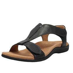 seiveini Sandalen Damen Sommer Keilsandalen Römersandalen Bequeme Plateau Sommerschuhe mit Klettverschluss Elegant Klassische Sandalen Damen Casual Sandaletten Open Toe A Schwarz 43 EU von seiveini