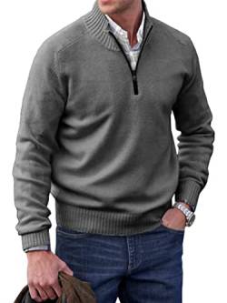 seiveini Strickpullover Herren Feinstrick Pullover mit Stehkragen und Reißverschluss Norwegerpullover Winterpullover Männer Pulli für Winter Slim Fit A Dunkelgrau XL von seiveini