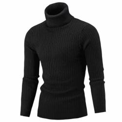 seiveini Strickpullover Herren Rollkragen Slim Fit Winter Warm Pullover Männer Winterpullover Grobstrick Rollkragenpullover Einfarbig Basic Pulli Herren Langarmshirt Sweatshirt Basic Top A Schwarz S von seiveini