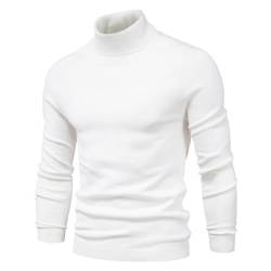 seiveini Strickpullover Herren Rollkragen Slim Fit Winter Warm Pullover Männer Winterpullover Grobstrick Rollkragenpullover Einfarbig Basic Pulli Herren Langarmshirt Sweatshirt Basic Top B Weiß M von seiveini