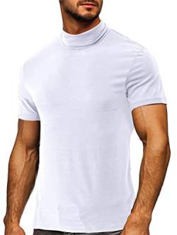 seiveini T-Shirt Herren Sommer Kurzarm Rollkragen Hemd Casual Einfarbig Sport Shirt Solide Lässig Tops Männer Bluse mit Stehkragen T-Shirt Freizeithemden Herren Slim Fit B Weiß L von seiveini