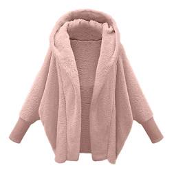 seiveini Teddy Fleecejacke mit Kapuze Damen Plüschjacke Lang Kapuzenjacke Fellmantel Plüschmantel Lässige Jacken Warme Mantel Parka Wintermantel B Rosa XL von seiveini