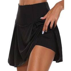 seiveini Tennisrock Rock mit Hose Drunter Damen Sport Skirt Fitness Jogging Faltenrock mit Tasche Kurzer Golf Rock Elastisch Leicht Atmungsaktiver Stretch Tennisröcke A Schwarz S von seiveini