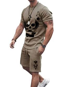 seiveini Trainingsanzug für Herren Sommer Sportanzug 2 Teiliges Bedruckter Outfit Set Kurzarm T-Shirts + Kurze Hose Freizeitanzug für Männer Jogginganzug Workout Gym Running A1 S von seiveini