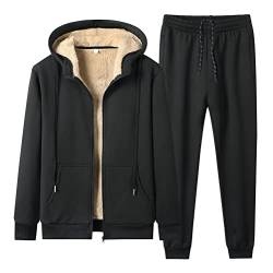 seiveini Warmer Jogginganzug Herren Winter Plüsch Trainingsanzug Herren Winterjacke Fleece und Jogginghose Warm Vlies Jogginganzug Herren Winter Gefüttert Hausanzug A Schwarz L von seiveini