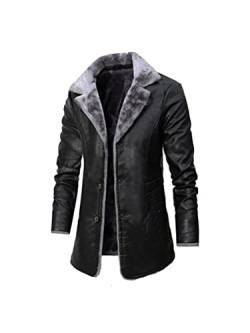 seiveini Winterjacke Herren Gefüttert Warm Fleece Jacke Winter Herren mit Pelzkragen Lammjacke Lang Lederjacke Lammmantel Wintermantel Outdoorjacke Große Größe B Schwarz S von seiveini