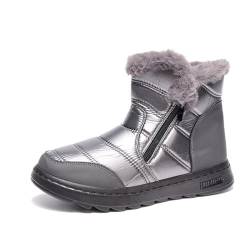 seiveini Winterstiefel Gefüttert Damen Plüschfutter Schneestiefel Winter Warme Stiefeletten Fashion Mid Calf Schuhe Short Schlupfstiefel Damen Boots Schlüpfen Winterschuhe Komfortabel C Silber 38 EU von seiveini