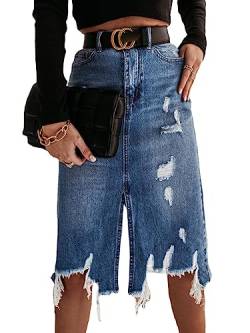 seiveini Zerrissene Jeansrock Damen Vintage Minirock High Waist Röcke mit Reißverschluss und Taschen Jeansrock Hüften Umwickelt Röcke für Damen Destroyed Denim Rock Sexy B XL von seiveini