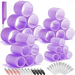 Selizo 4 Größe Lockenwickler Groß Locken,48 Stücke Jumbo Groß Kleine Lockenwickler Set Selbsthaftend Hair Rollers 63 mm 44mm 35mm 25mm Haarwickler mit klammern für lange mittlere klein Haare von selizo