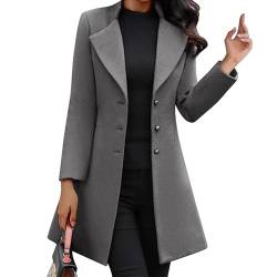 Damen Reverskragen Büro Business Trenchcoats Einreihiger Winter Lange Mantel Outwear Casual Pea Coat Cardigan, grau, 40 von semen