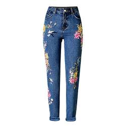 semen Damen Bestickt Jeans Lang Jeanshosen mit Blumen Stickerei Party Denim Hosen Elegant Streetwear von semen