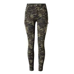 semen Damen Camo Cargo Pants High Waist Frauen Slim Fit Cargo Skinny Röhrenjeans Stretchjeans Hüftjeans (Camouflage, 36) von semen