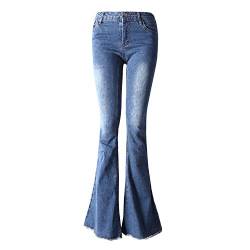 semen Damen Jeans Schlag Weite Jeanshose Bootcut Flared Jeans Schlank Casual Stretch Denim Hosen (EU34=Tag 27, Dunkel Blau) von semen