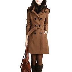 semen Damen Trenchcoat Lang Revers Mantel mit Gürtel und Zweireiher Übergangsmantel Winter Wool Coat von semen