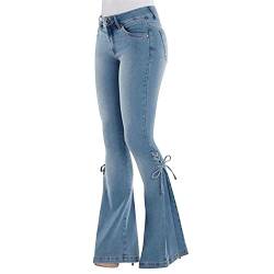 semen Denim Jeans Schlaghose Flared Jeans 70er Bootcut Skinny Vintage Stretch Freizeithose mit Schleife von semen