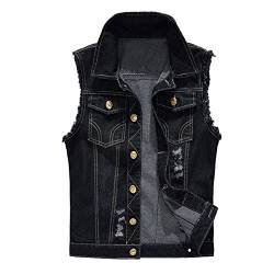 semen Herren Ärmellose Zerrissene Jeans Weste Fit Beiläufige Cowboy Denim Jacke Weste Slim Fit Beiläufige Weste Jeansweste (EU S = Etikett XL, Schwarz) von semen