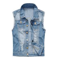 semen Herren Ärmellose Zerrissene Jeans Weste Fit Beiläufige Cowboy Denim Jacke Weste Slim Fit Beiläufige Weste Jeansweste 56 Hell Blau EU 2XL = Etikett 5XL von semen