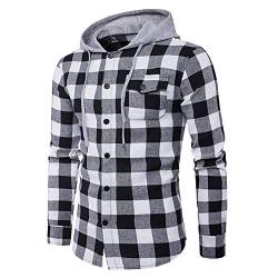 semen Herren Hemd Flanellhemd Kapuze gebürstete Baumwolle kariert Langarm Herbst Slim Fit Modern Freizeithemd Hooded Sweat Sleeve Shirt Jacke Winter von semen