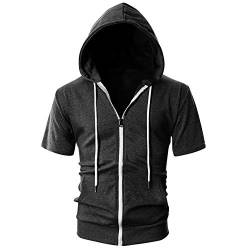 semen Herren Pullover Kurzarm Kapuzen Open Reißverschluss Sweatjacke Fitness Slim Fit Einfarbig Sport Kapuzenpullover Outwear von semen