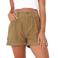 semen Sommershorts Damen Casual Cordhose hoher Taille Hotpants Weite lose Kurze Hose mit Taschen Khaki 32 von semen