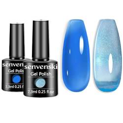 Senvenski Blau Gelee Gel Nagellack, Eis Kristall Nackt Durchsichtig Klar Glas Blau Nagellack Soak Off Gift Set UV LED Art Varnish Kit (CS2-016) von senvenski