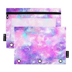 Galaxy Star Moon Pencil Pouch for 3 Ring Binder Case Clear Window Stationery Bag for Organizers Office Daily College Supplies 2 Pack von senya