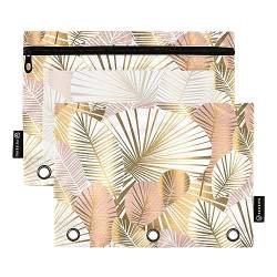Gold Tropical Leave Pencil Pouch for 3 Ring Binder Case Clear Window Stationery Bag for Organizers Office Daily College Supplies 2 Pack von senya