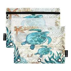 Vintage Ocean Sea Turtle Seestern Map Pencil Pouch for 3 Ring Binder Case Clear Window Stationery Bag for Organizers Office Daily College Supplies 2 Pack von senya
