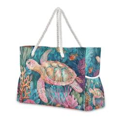 senya Strand-Tragetasche für Damen, Schildkröte, Blume, Seestern, groß, Strandtasche, Pooltasche, Geldbörse, Schildkröte 1, Einheitsgröße von senya