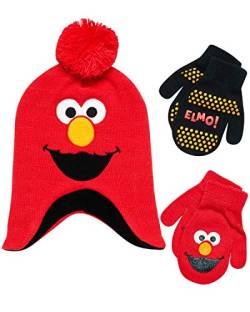 Sesame Street Jungs Elmo Hut und 2 Paar Handschuhe Cold Weather Set Alter 2-4 Orange, Schwarz von sesame street