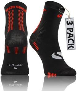 sesto senso 3 Paar Laufsocken Quarter Bunte Sport Socken Herren Damen Sportsocken SKB_01 39-42 Schwarz Rot von sesto senso