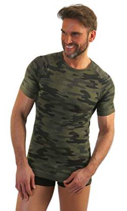 sesto senso Camouflage Kurzarm Shirt Herren Rundhals Funktionsunterwäsche Tarnung Unterhemd S Grün von sesto senso