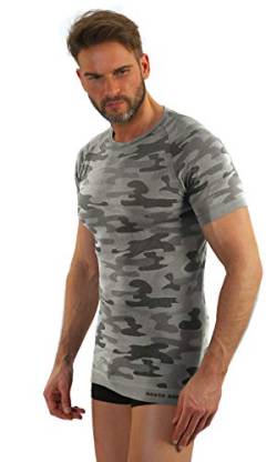 sesto senso Camouflage Kurzarm Shirt Herren Rundhals Funktionsunterwäsche Tarnung Unterhemd XL Grau von sesto senso