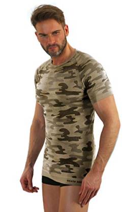 sesto senso Camouflage Kurzarm Shirt Herren Rundhals Funktionsunterwäsche Tarnung Unterhemd XL Sand von sesto senso