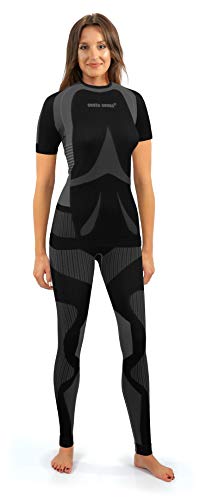 sesto senso Damen Funktionsunterwäsche Set Kurzarm Shirt Lange Unterhose Sportunterwäsche L Grau von sesto senso