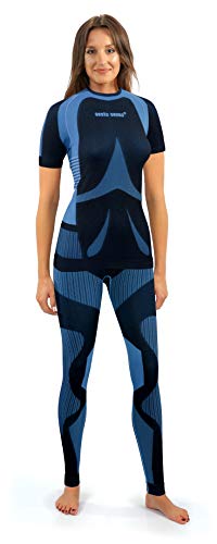 sesto senso Damen Funktionsunterwäsche Set Kurzarm Shirt Lange Unterhose Sportunterwäsche M Blau Himmelblau Türkis von sesto senso