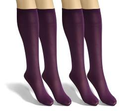 sesto senso Damen Kniestrümpfe Violett Microfaser Blickdicht 40 Den 2 Paar Kniesocken Bunt Seidenglatt Fiolet von sesto senso