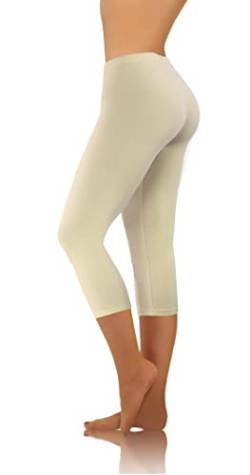 sesto senso Damen Leggings Beige Hautfarbe 3/4 Lang Baumwolle Mädchen Fitnesshose Sporthose Bunte Yoga 4XL Beige von sesto senso